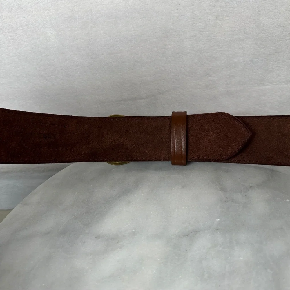 44 Brown dark Leather Belt gold buckle vintage brass ranger‎ western wide